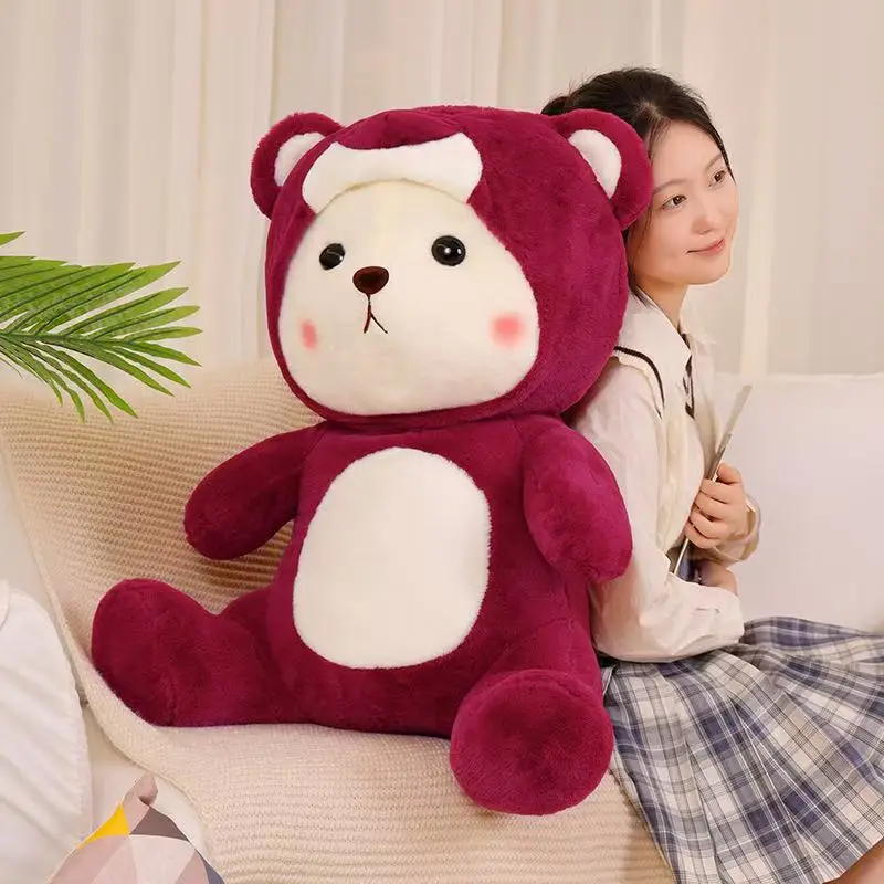New Strawberry Transformed Bear Doll Stuffed Plush Toy Doll Cartoon Anime Fun Doll for Children's Birthday Gift Cute