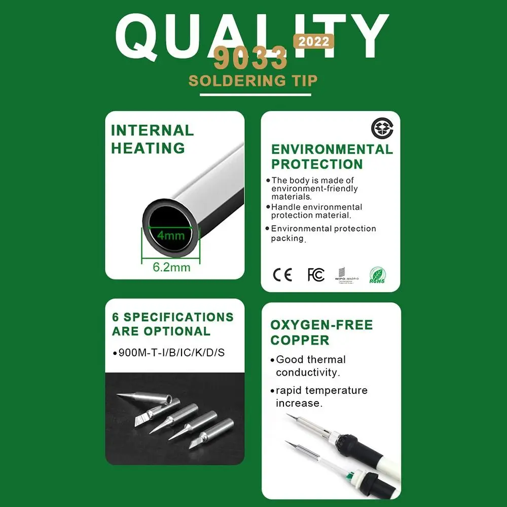 Durable 900M-T-I K S Welding Tips BK-9033 Lead Free Soldering Iron Head Solder Head for 900M 907 913 376 453 601D 878L