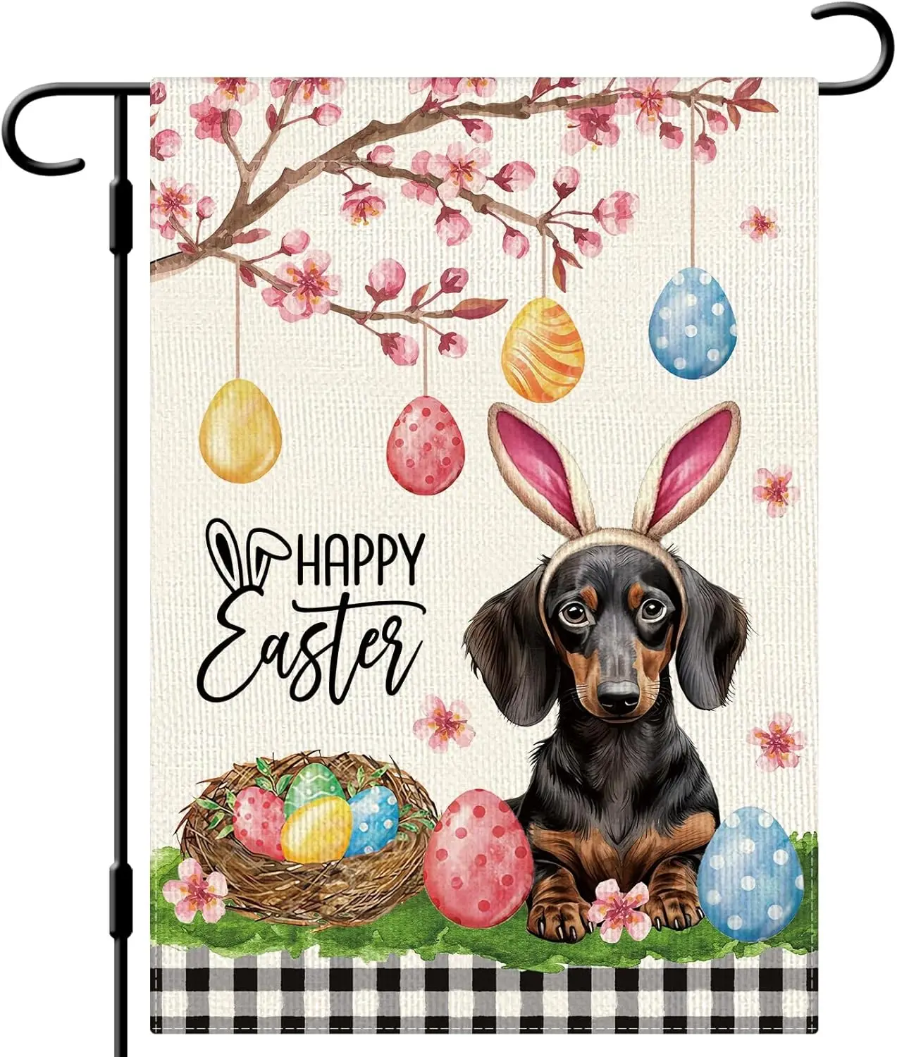 DLZDN Happy Easter Dachshund Dog Garden Flag 12×18 Inch Double Side Vertical Burlap Farmhouse Yard Sign Spring Holiday Outdo EEZ