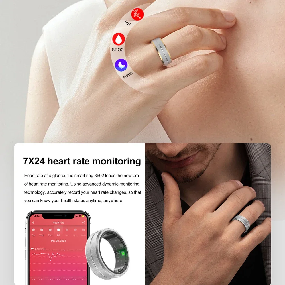 2024 Nieuwe Vrouwen Mannen Smart Ring Sport Fitness Tracker Horloges IP68 Waterdichte Bloed Zuurstof Liefhebbers Smart Ring Voor Android Ios H01