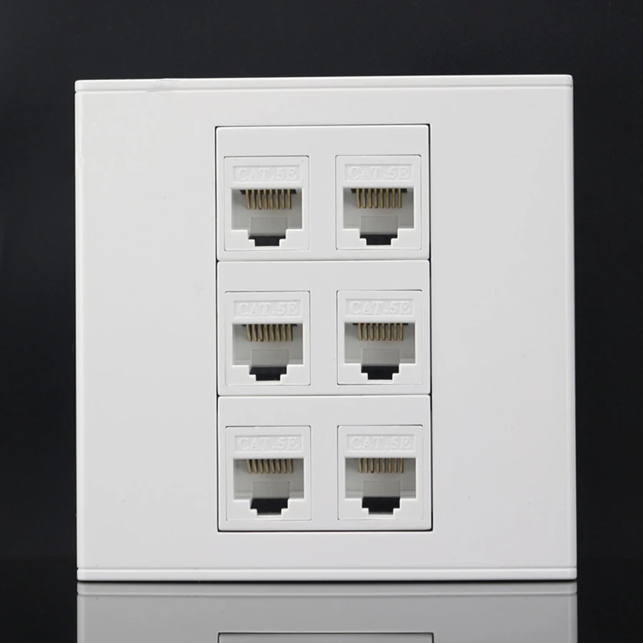 Modular Keystone Tomada De Parede Do Painel, Faceplate, Faceplate Branco, Keystone, Branco, 6 Port, Cat5e, CAT6, 86mm, RJ45