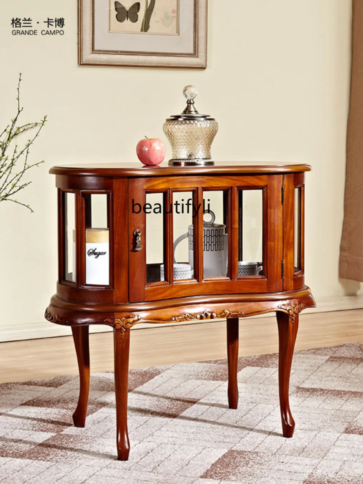 American-Style Small Glass Cabinet European-Style Cashew Arc Display Cabinet Sofa Corner Drop Cabinet