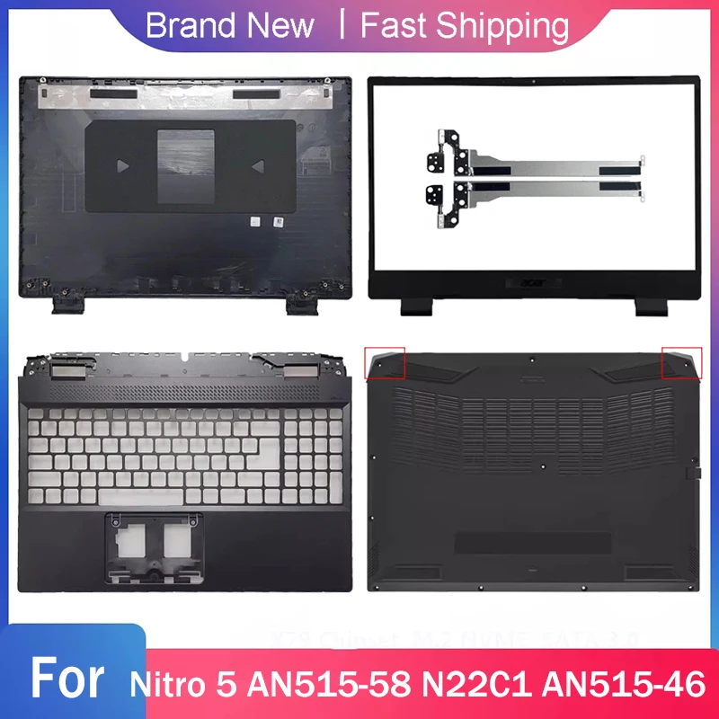 New Bottom Base Case For Acer Nitro 5 AN515-58 N22C1 AN515-46 Laptop LCD Back Top Cover Front Bezel Hinges Palmrest Upper Black