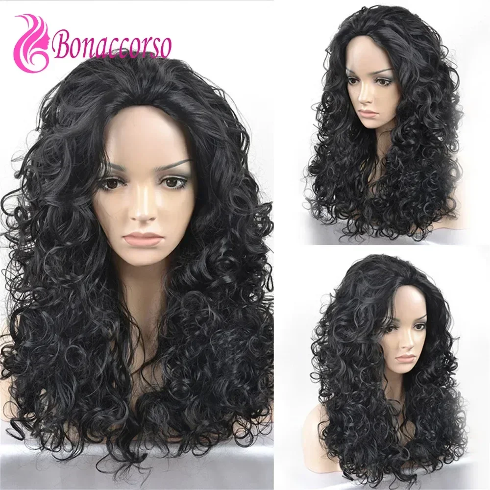 

Wool Roll Middle Part Long Curly Wig For Women 20 Inch Synthetic Heat Resistant Fiber Black Corn Perm Fashion Wig Daily Use