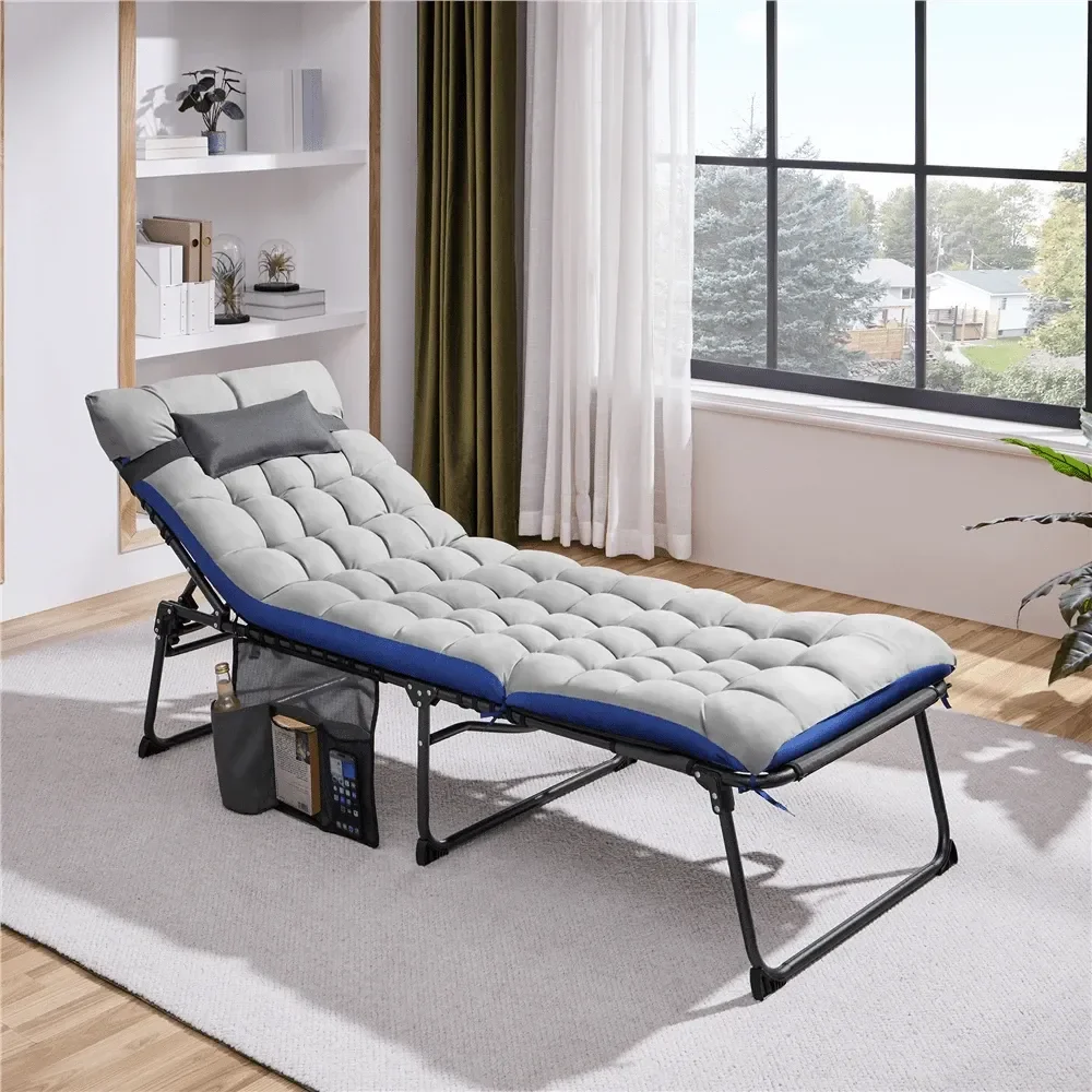 

Outdoor Lounge Chairs Folding Tanning Chair With Removable Padded Cushion 5Position Adjustable Sunbathing Chair Portable Chaise