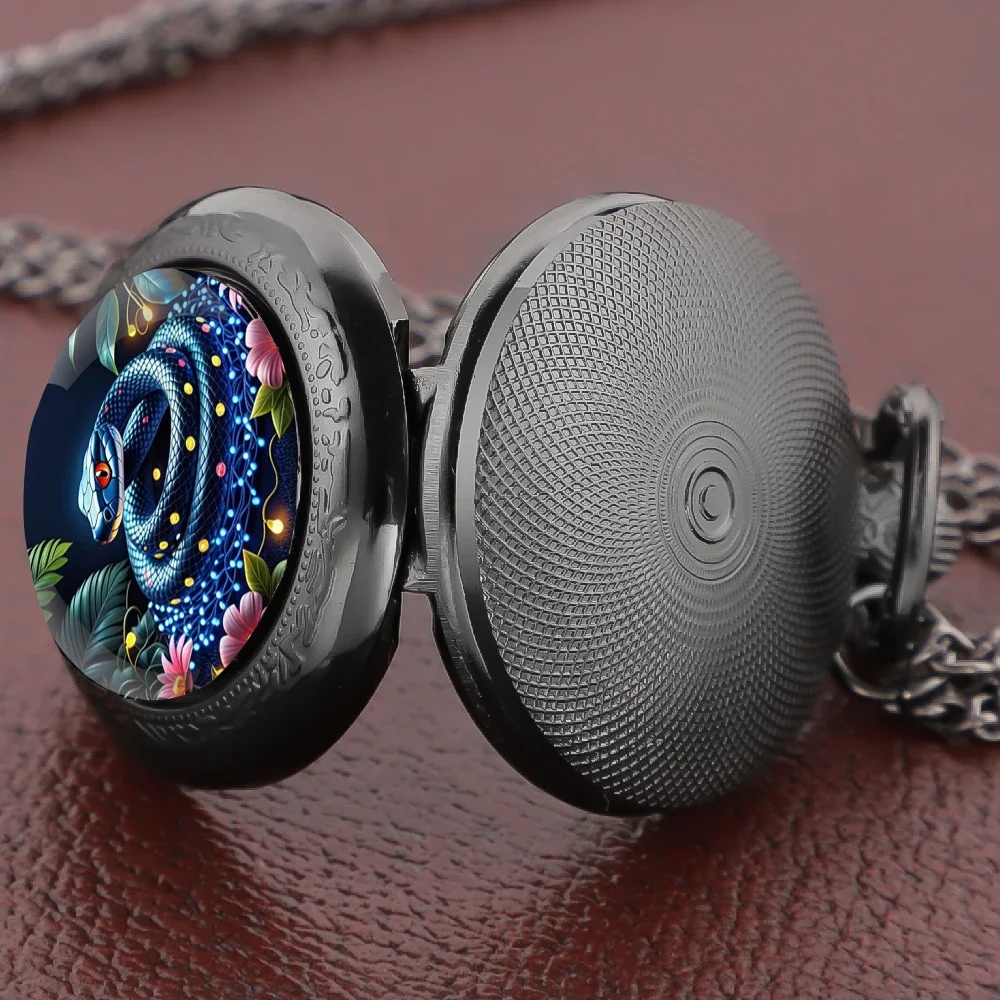 Snake Pocket Watch with Floral Accents Gift for Children Vintage Women Necklace Pendant Clock Men Watch Relojes De Bolsillo