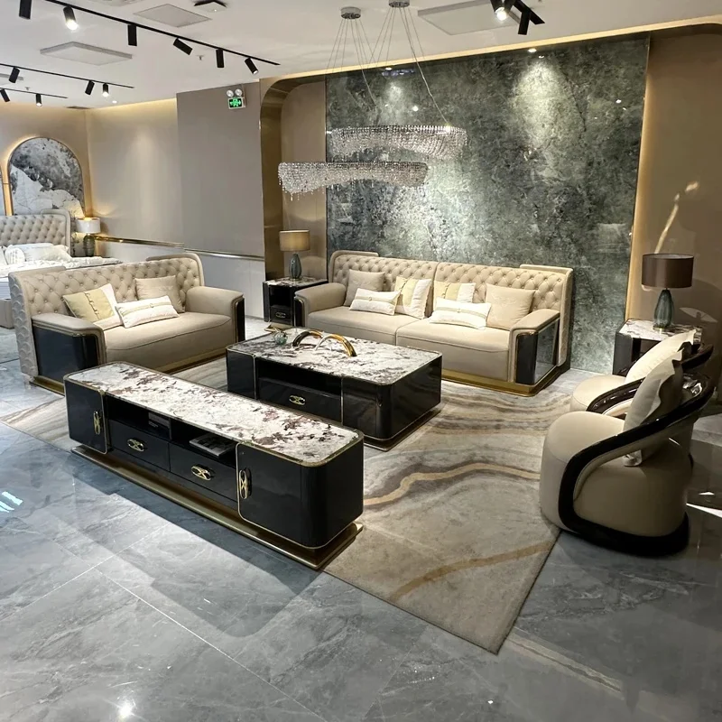 Large High-End Apartment Flat with First Layer Cowhide Sofa for Luxurious Living Room