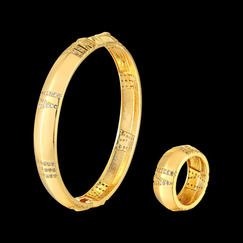 

Fashion Roman Digital Titanium Micro-Inlaid AAA Zircon Creative Bracelet Ring Set