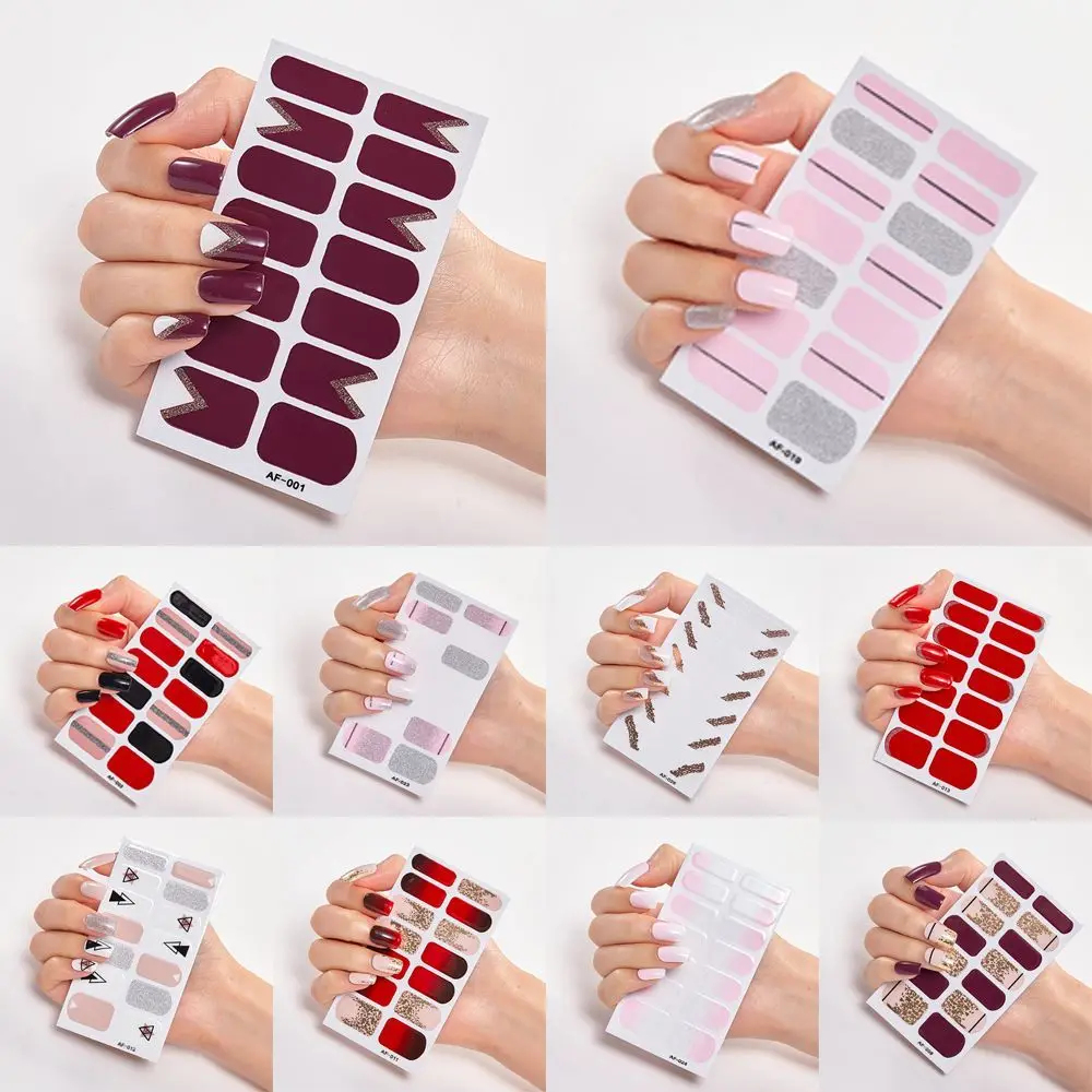 

Hot Sale Shiny Pink Nail Stickers Self Adhesive Nail Wraps for Women Party Colorful Decor Stickers for DIY Nails Manicure Set