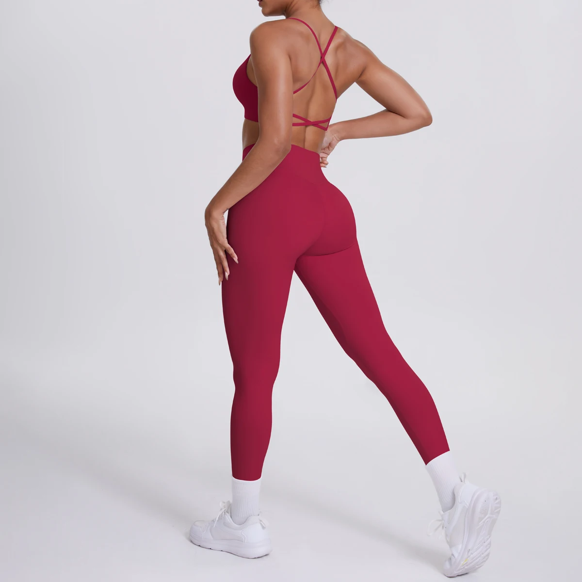 Yoga-Anzug, Sport-Set, Fitnessstudio, nahtlos, stoßfest, Sport-BH, Damen, hohe Taille und Hüften, eng, pfirsichfarbene Gesäßhose, Damen-Sportbekleidung – Detail 30