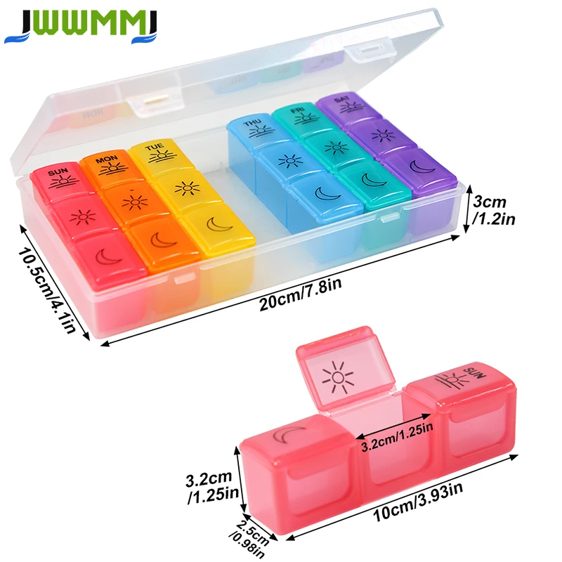 1Pcs Weekly Pill Organizer 3 Times a Day,7 Day Pill Box Vitamin Container Holder with Removable Tray for Fish Oils/Supplements