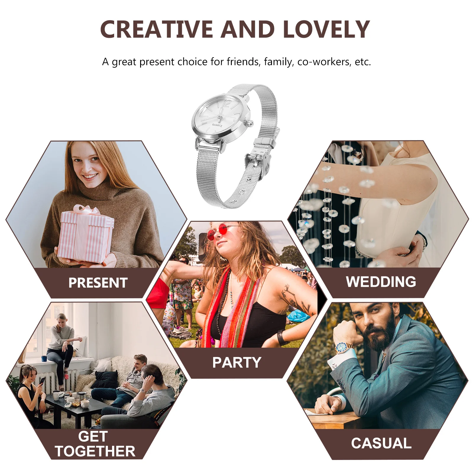 

Women Quartz Watch Fashion Mesh Band Bracelet Wristwatch Elegant Gift for Valentines Christmas Birthday