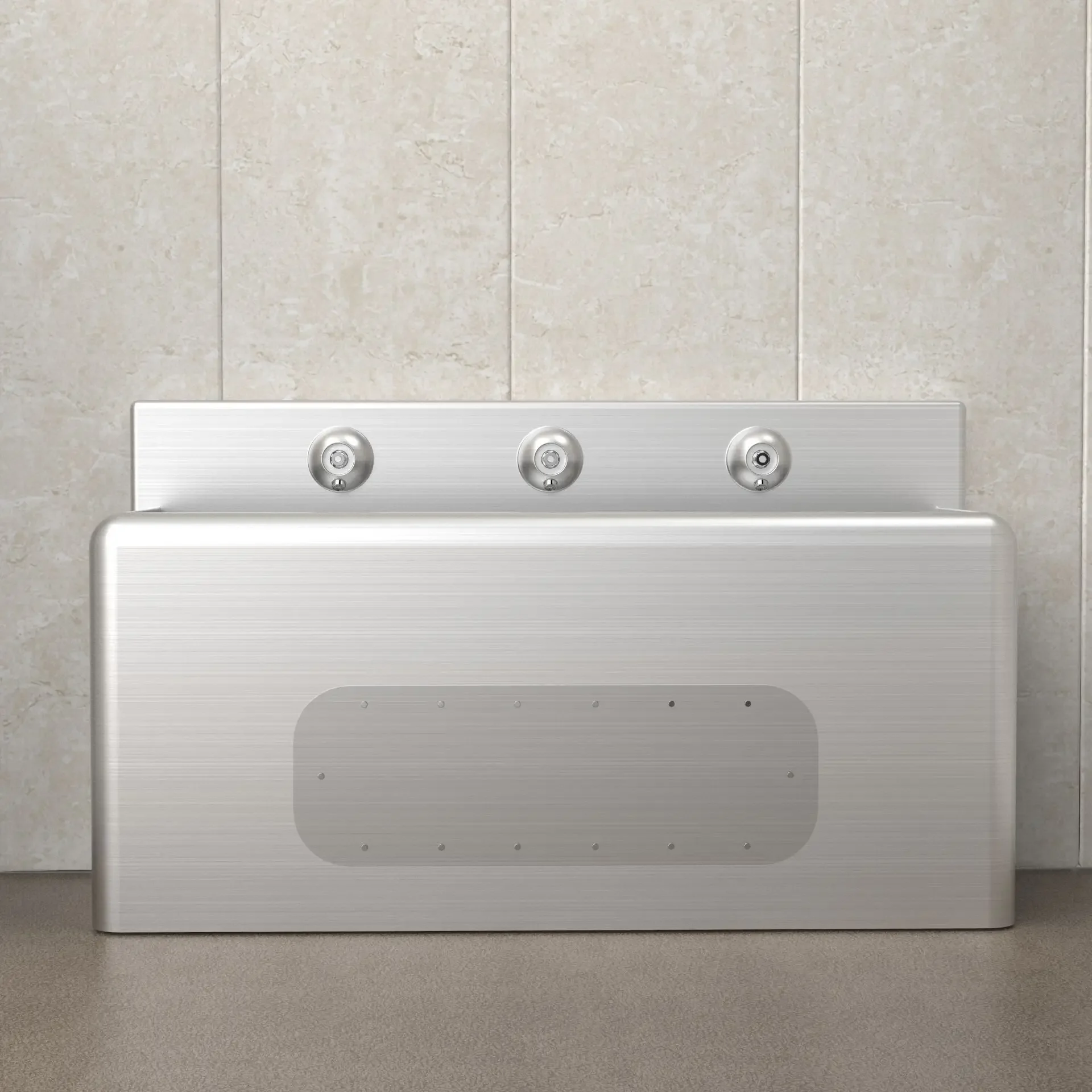Prison-specific stainless steel wash basin, detention center rounded corner floor-to-ceiling three-water faucet stainless steel
