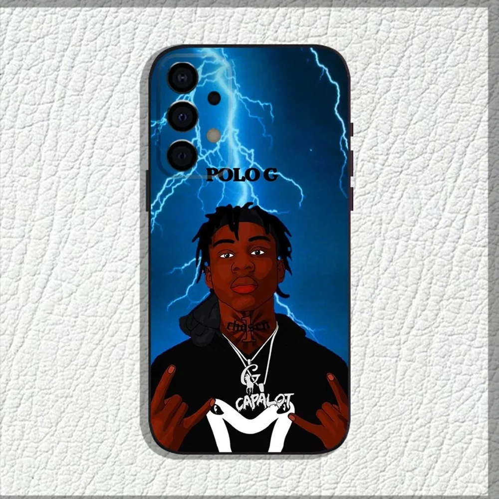 Rapper polo g hiphop capa de telefone para samsung galaxy a13, a21s, a22, a31, a32, a52, a53, a71, a80, a91 escudo preto macio