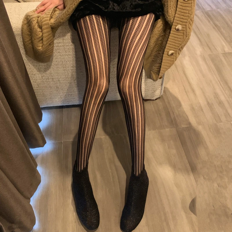 

Sexy Women's Tights Fashion Lolita Stocking Hollowed Jacquard Stripe Pantyhose Fishnet Stockings Classic Kawaii Student JK Socks