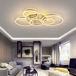 Modernos Lustres LED com Circel Anéis, Luzes De Teto, Sala De Estar, Quarto, Cozinha, Preto, Branco, Marrom, Luminária, Decoração