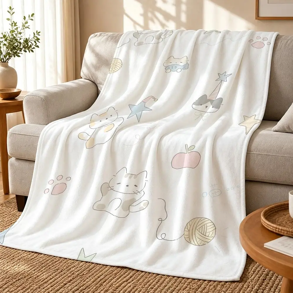 cute Cat Throw 240g flannel blanket, suitable for sofas, beds, offices, exquisite gift blankets