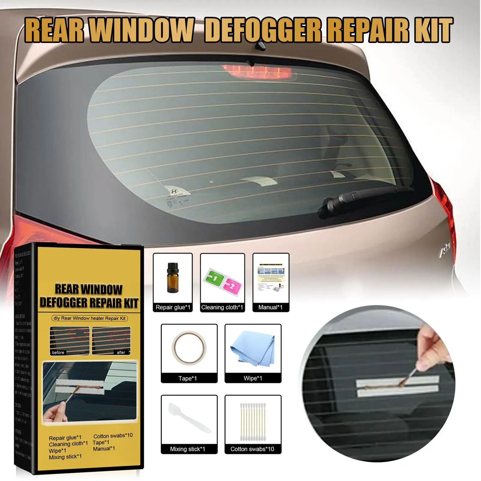 Car Rear Window Defogger Repair Kit DIY Quick Repair Scratched Broken Defroster Fix Heater Glass Lines Defroster Grid