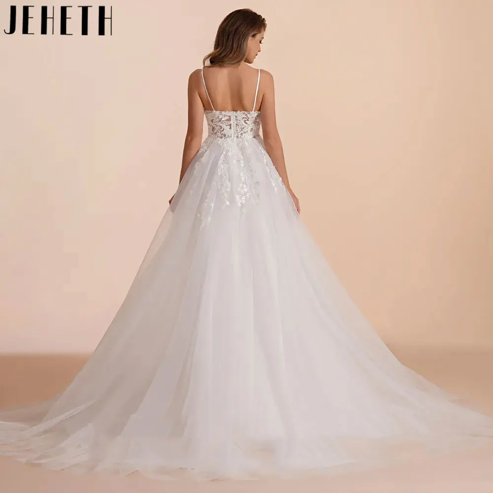 JEHETH Beach A Line Lace Wedding Dresses 2024 Princess Sleeveless Floor Length Bridal Gown Backless Vestido De Novia Custom Made