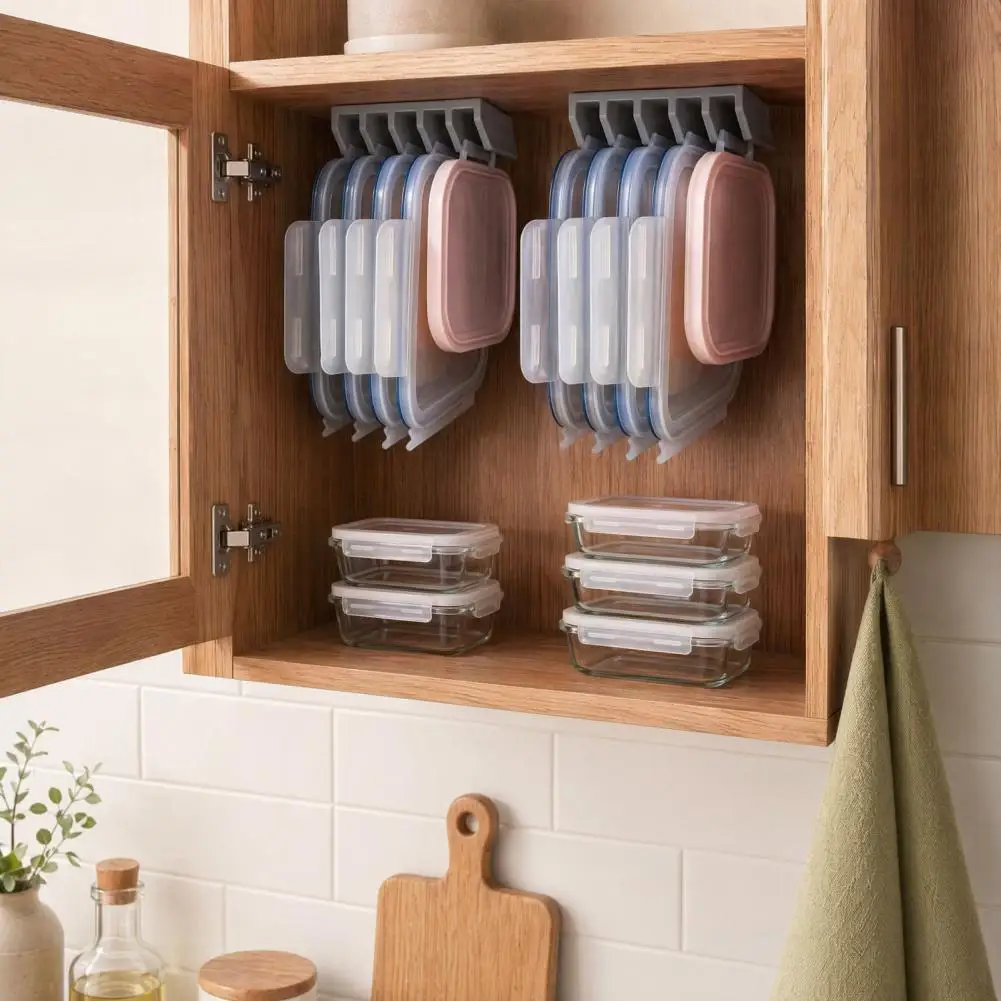Under Cabinet Organizer Rack Kitchen Food Container Lid Holder Space Saver Shelf Hanger Bracket No Drill Self Adhesive