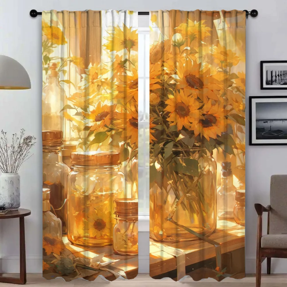 Sunflower Curtains Child Room Blackout Curtain for Room 2 Panel Halloween Decoration Tulle for Bedroom Shades Partition Living