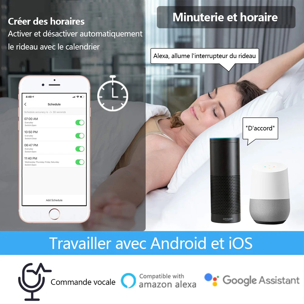 Tuya-Joli de rideau intelligent, télécommande, moteur de volet roulant, RF + WiFi App, minuterie Google Home, Alexa Echo Smart Home