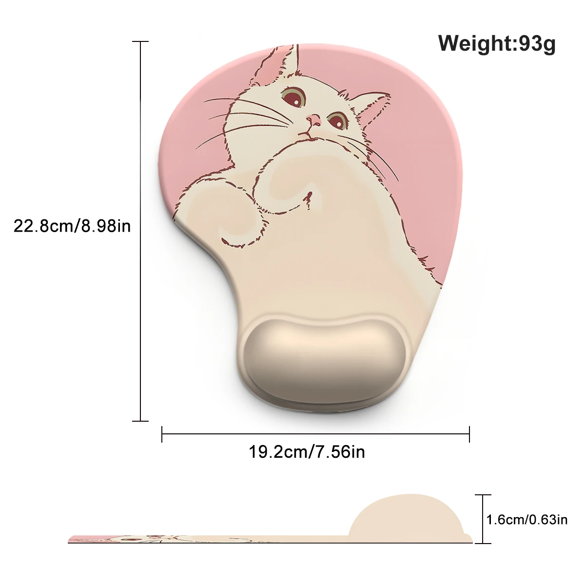 Pink Base Lovely Cat Mouse Pad Wrist Support-3D Ergonomic Soft Anti-Slip Wrist Rest Support Mat Computer MousePad for Office  PC