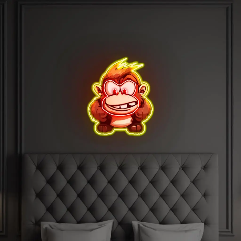 Monkey-LED Neon Sign Light, Cute Gorilla, Night Light, Animal Lamp, Quarto, Zoo, Game Hall, Bar do Hotel, Men's Cave Mall Decor