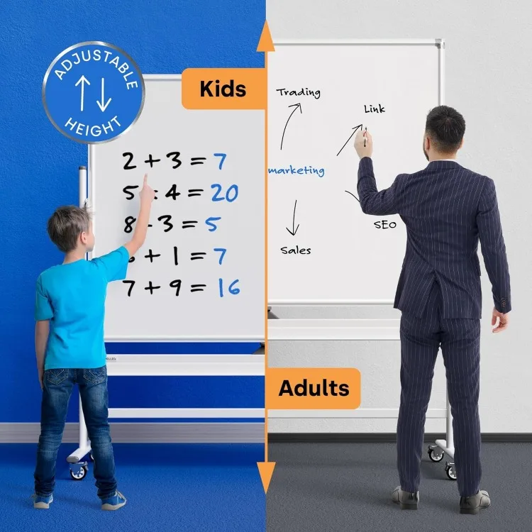 Rolling Dry Erase Board 60 x 46 - Large Portable Magnetic Whiteboard with Stand - Double Sided Easel Style Whiteboard