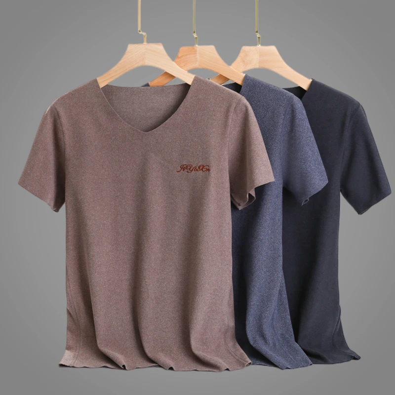 Thickened Fleece Lined Half Sleeve T-Shirt Men's Autumn Winter Warmth Seamless Inner Wear Base Shirt Body Fit Short Sleeve Top