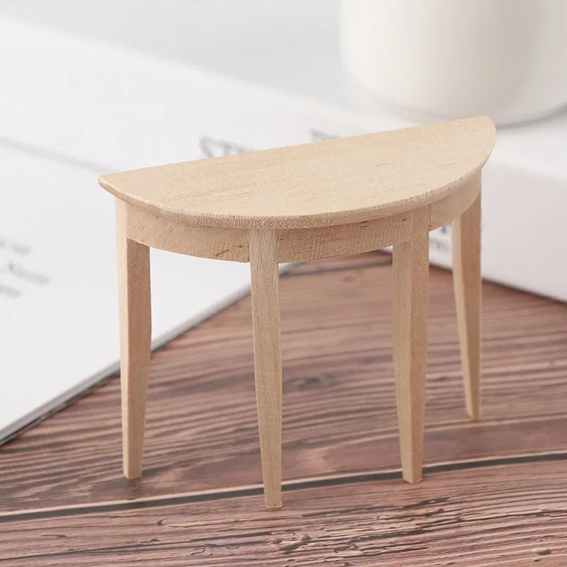 1:12 Simulation Dollhouse Miniature Wooden Half Round Table Model Furniture Teatable Coffee Living Room Kid Dolls Home Toy