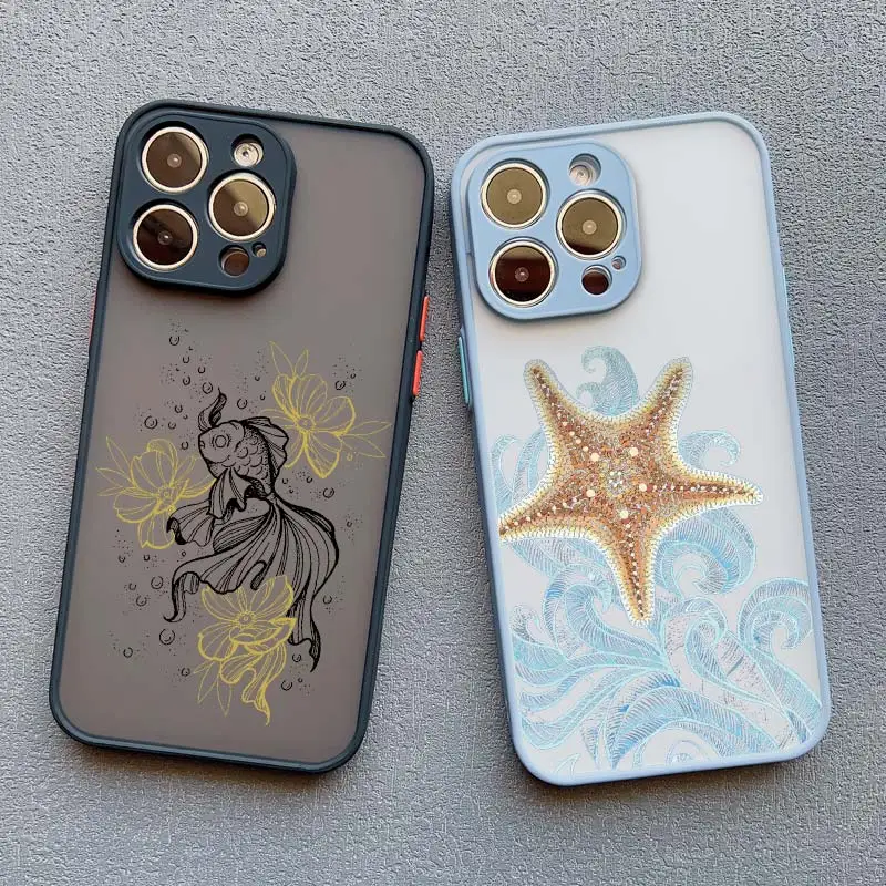 Marine Life Ocean Jellyfish Starfish Phone Cases For iPhone 15 14 13 Pro Max 13 12 Mini 11 Pro Max X XR XS SE2020 7 8 Plus Coque