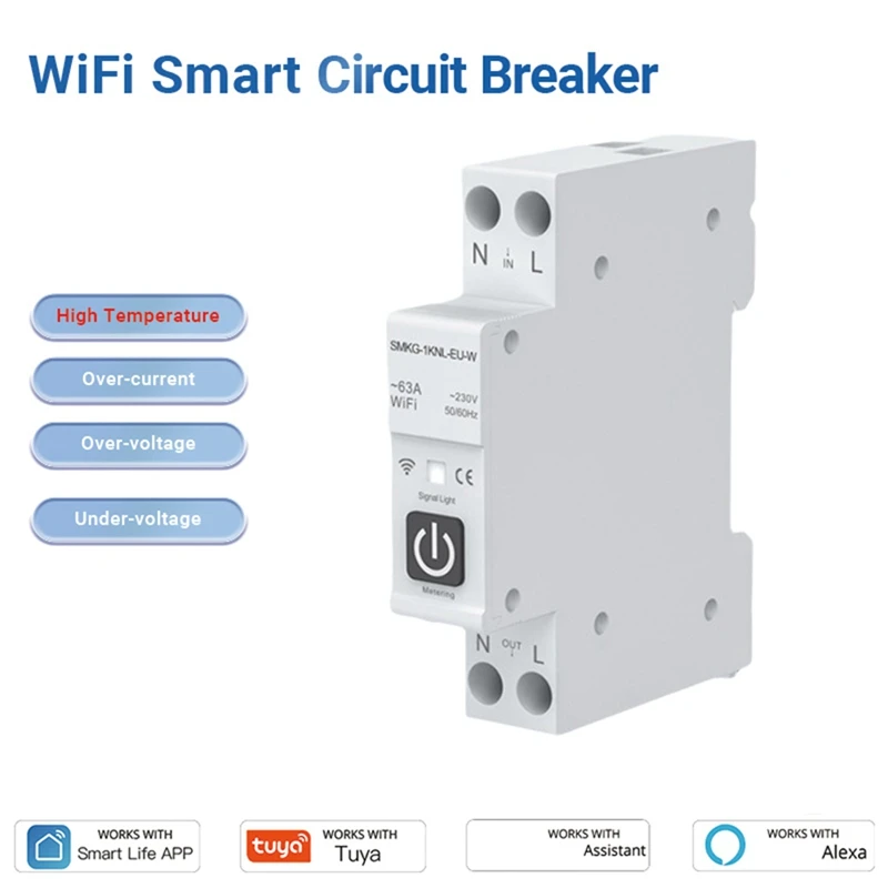 Best-Tuya WIFI Smart Circuit Breaker 1P+N 1A-63A Adjustable DIN Rail With Metering Work With Smart Life Alexa Home
