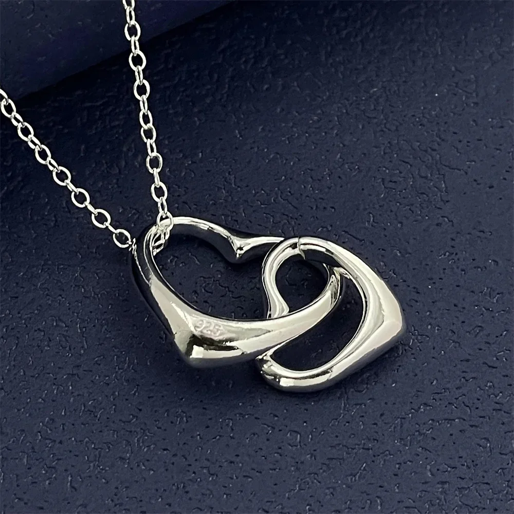 

925 Sterling Silver Love Connected Love Pendant Necklace, Ladies Couple Simple Luxury Banquet Wedding Birthday Jewelry Gift