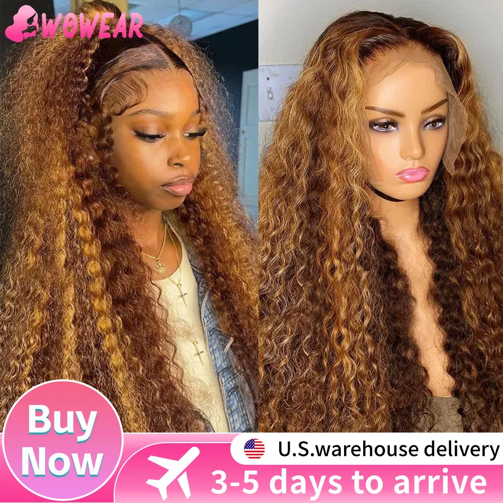 

200% Density Highlight 13x6 Hd Lace Frontal Human Hair Wig Brazilian 4/27 Ombre Deep Wave Human Hair Wigs Pre Plucked For Women