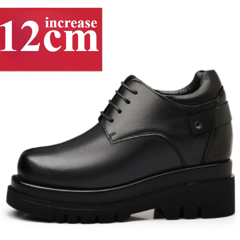 British Hidden Heel Shoes 12cm Elevator Men's Dress Shoes Business Casual Height-increasing Shoes Wedding Thick Soled Derby Shoe