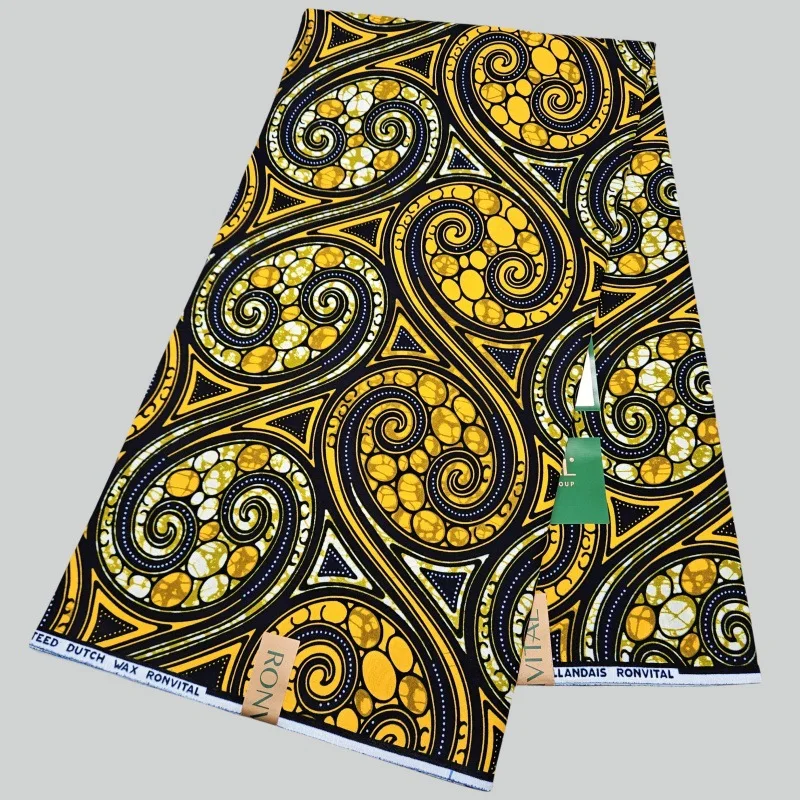 

6 ярдов длинная хлопковая восковая ткань с золотым кругом и принтом в африканском стиле для шитья своими руками, платье, диван, занавеска, скатерть шириной 120 см R2789