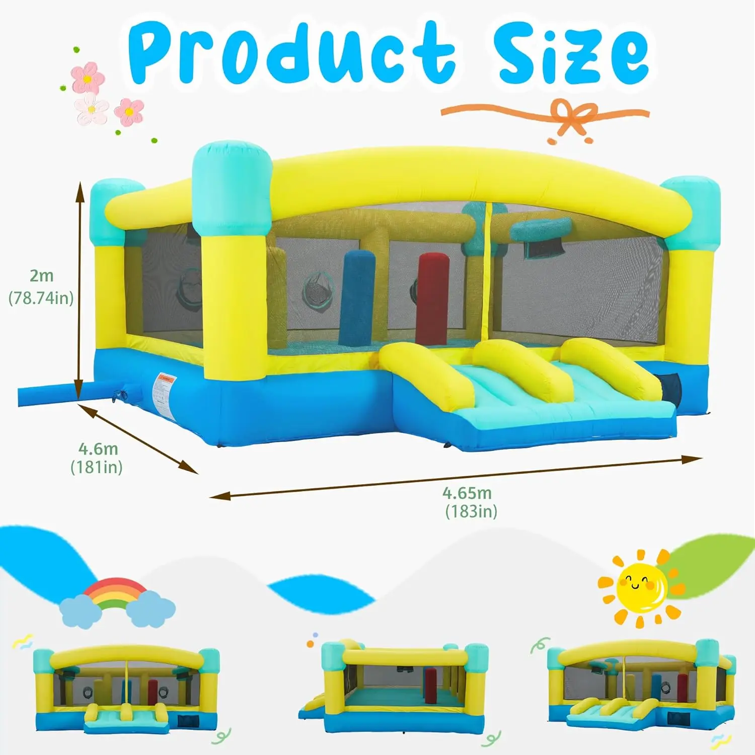 Big Bounce House, château gonflable de 15 x 14,8 pieds pour enfants de 3 à 12 ans, maison gonflable extérieure/intérieure avec souffleur, diapositives, obstacles, Tr