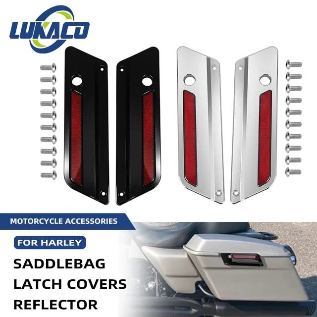 2 Pc Motorcycle Saddlebag Latch Plate Reflector Cover For Harley Touring Electra Street Glide Road King FLHS FLHR FLHP CVO 93-13