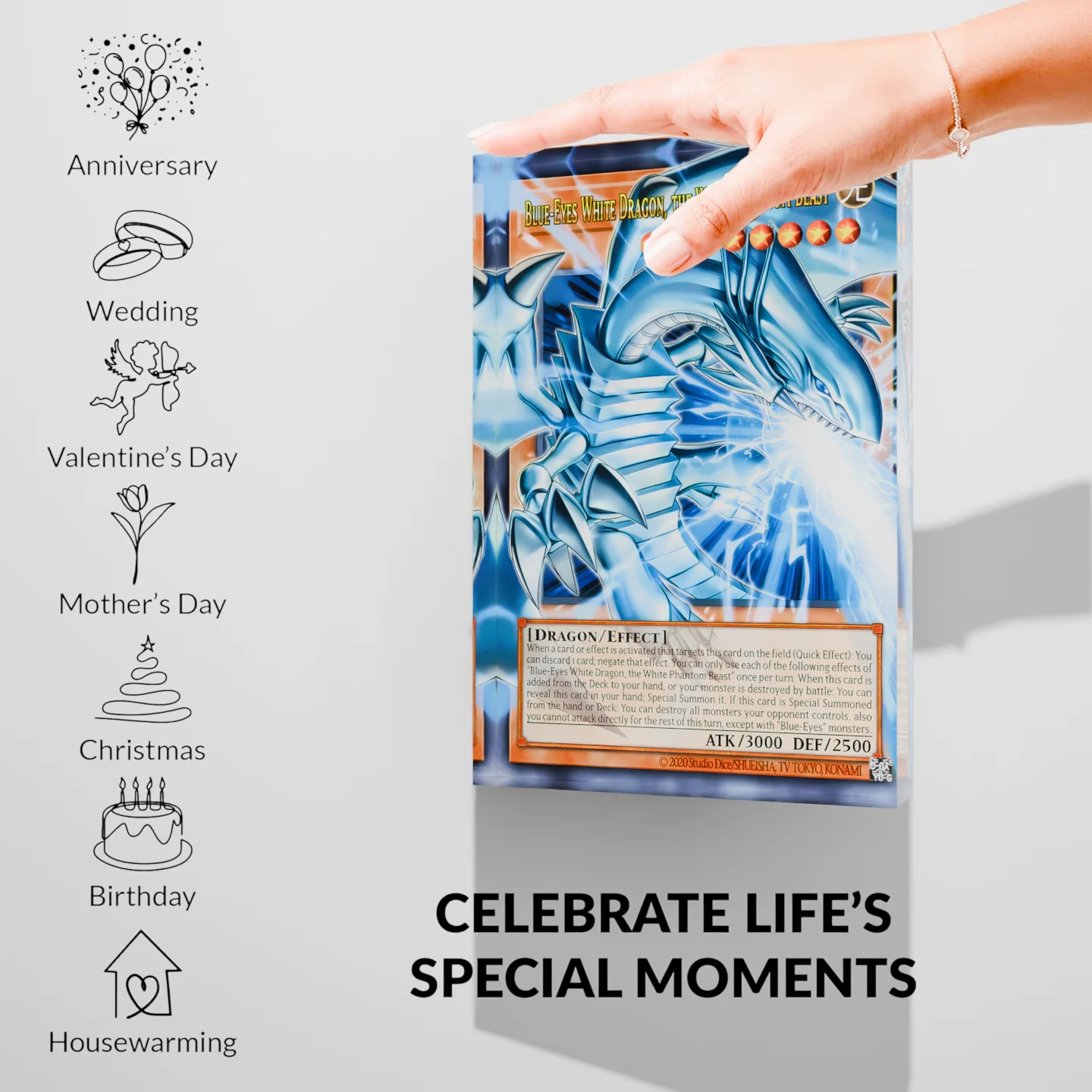 Yu-Gi-Oh YGO Blue-Eyes White Dragon Clear Acrylic Block Anime Goods Desktop Ornament Anime Desk Decor Collection Gift