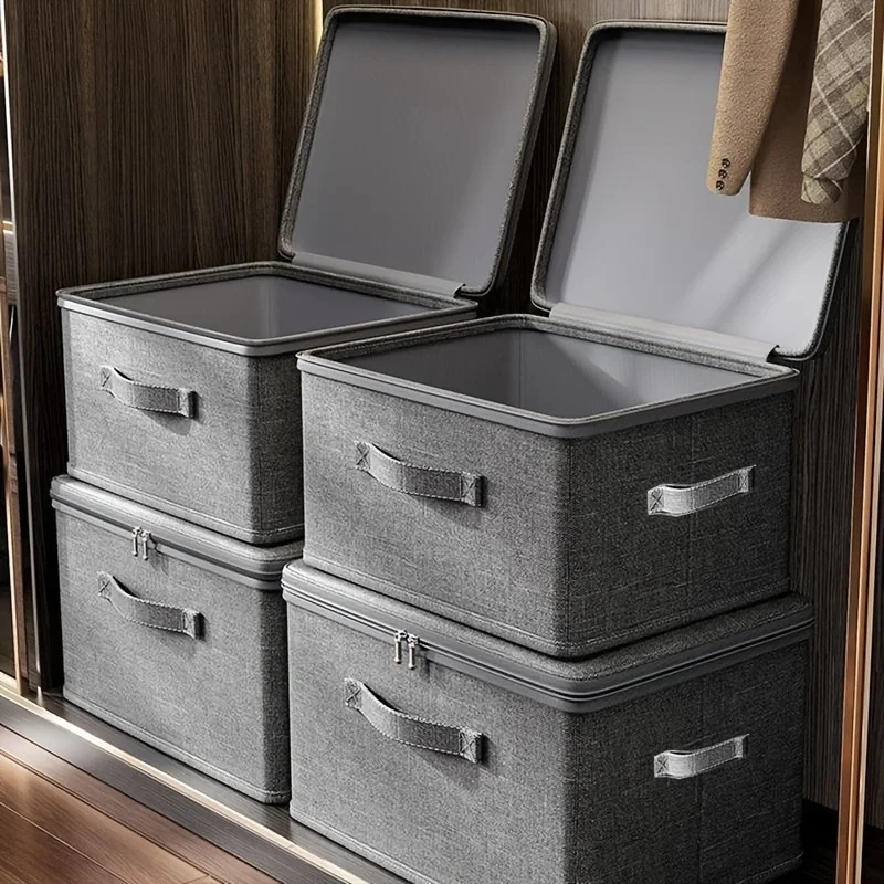 4pcs Set, Extra-Large Foldable Cation Storage Box, Bed Sheet Organizer, Foldable Storage And Organization Box, Suitable for Wardrobes, Bedrooms, Kitchens, Books, Multi-Functional Storage And Organization Box (Double Zippers, 3 Handles)