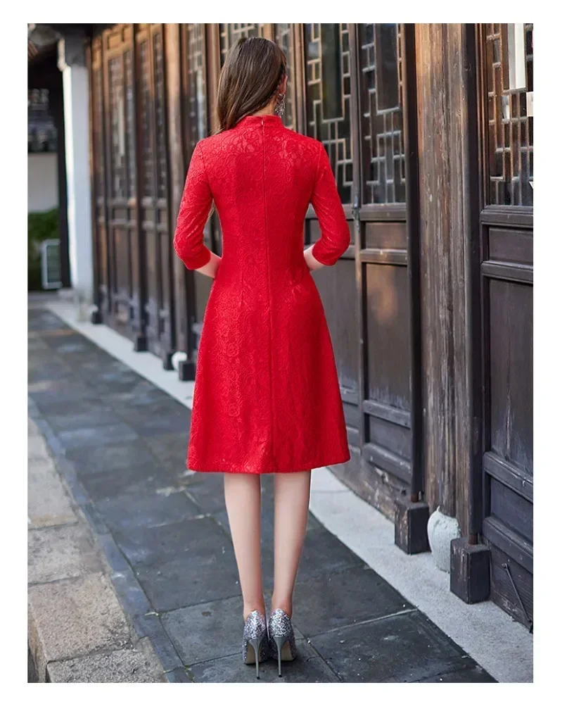 Abito estivo da festa di qualità di lusso per abbigliamento donna Stile etnico vintage Pizzo Elegante moda Casual Qipao Abbigliamento Streetwear