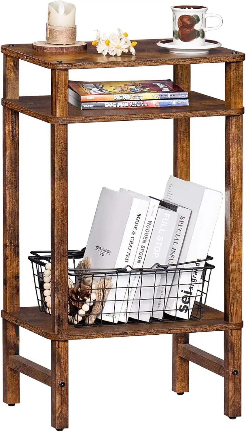 

Side Table End Table Tall Night Stand 3-Tier for Living Room Bedroom Bathroom Office Furniture Brown