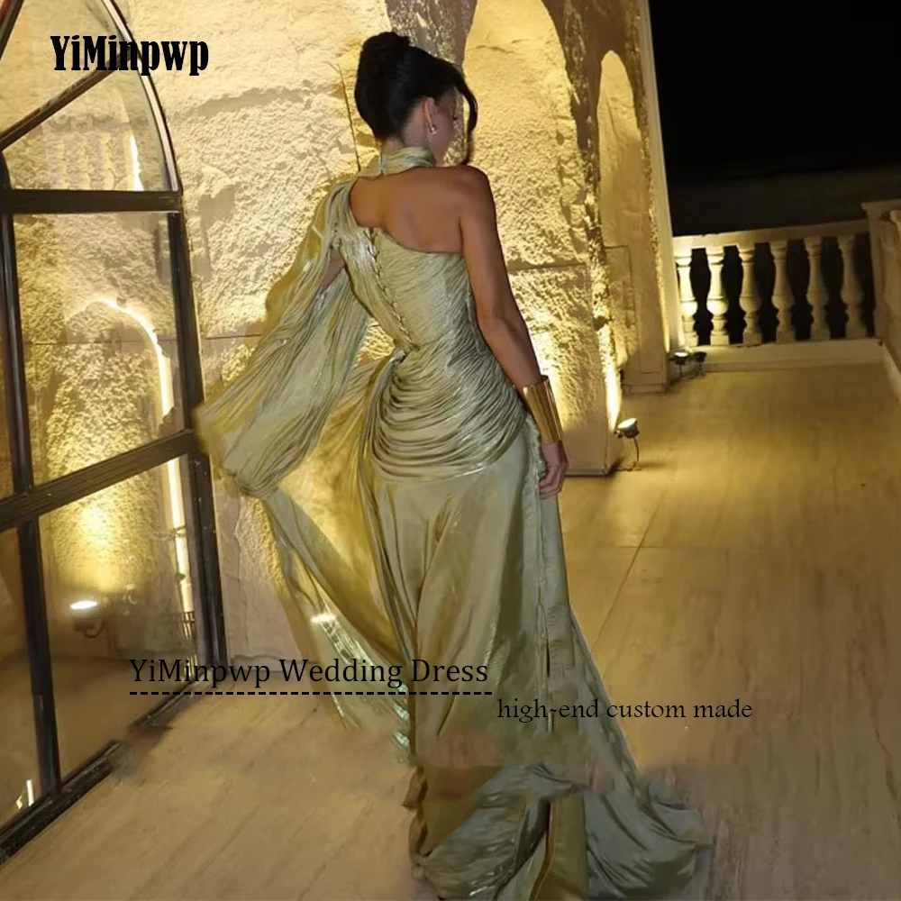 Vestido de noche verde brillante con chal, sirena de un hombro, ocasión Formal, elegante plisado, vestido de fiesta de cumpleaños árabe personalizado