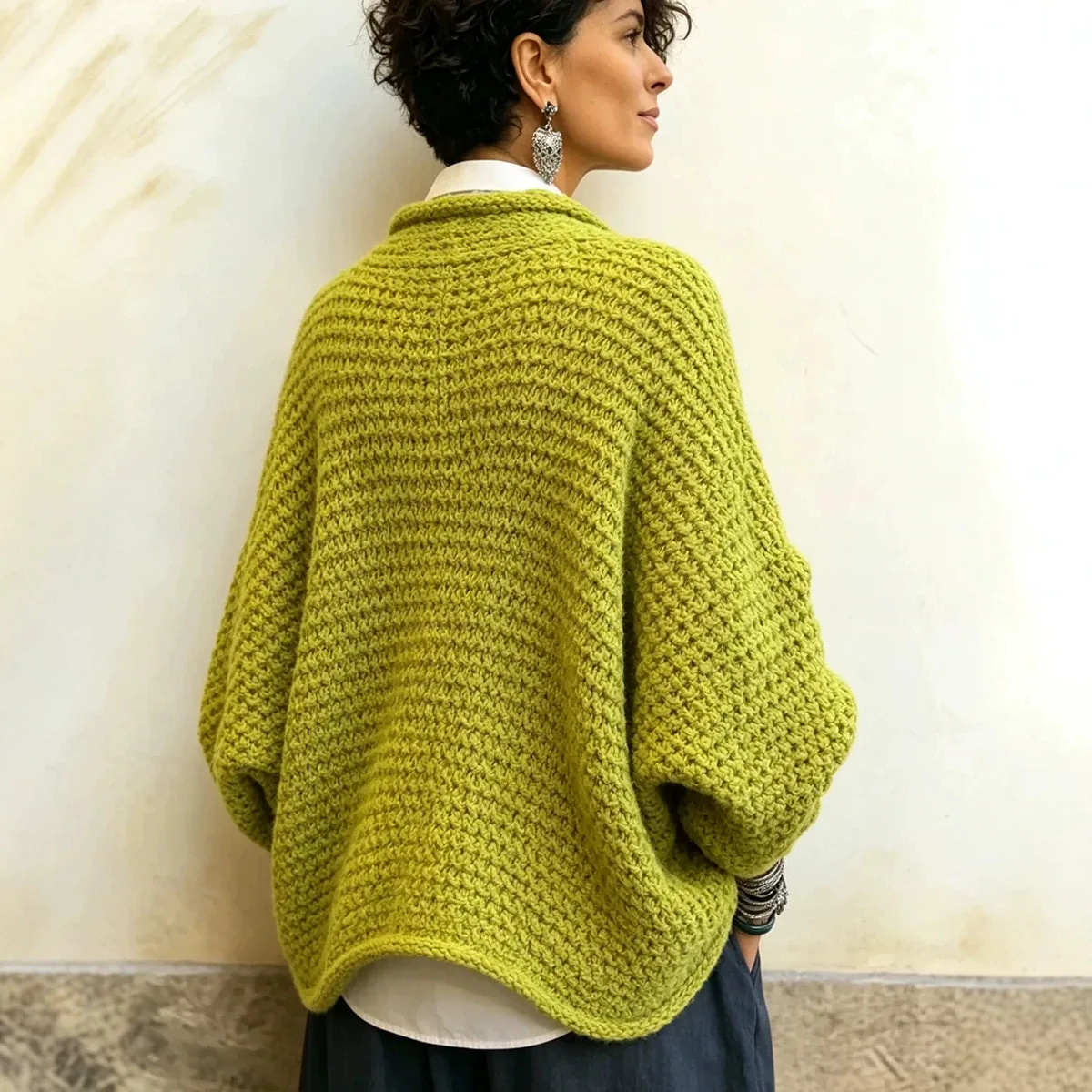 Women's Autumn Thick Textured Front Knitted Jumper Knitted Cross Sweater V-neck Loose Batball Sleeve Bohemian Daily Knitted Top 2