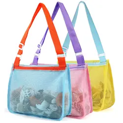 Bolsa de playa de malla de 3 piezas para niños y niñas, juguetes de arena, bolsas de recolección de conchas marinas, accesorios de natación