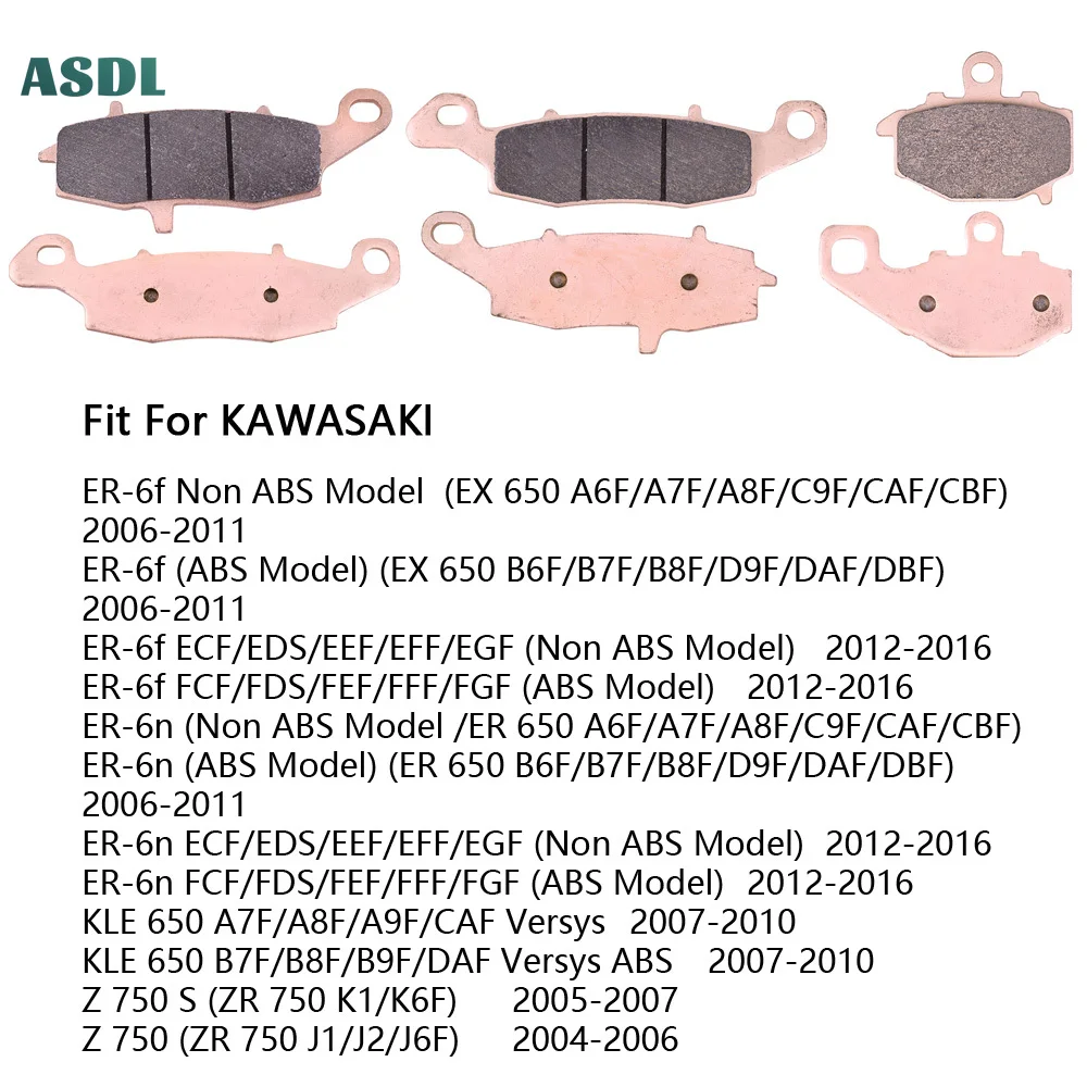 

Motorcycles Sintered Brake Pads Copper based for KAWASAKI ER-6f 06-16 EX 650 ER-6n 06-16 ER650 KLE 650 07-10 Z750 ZR750 04-07