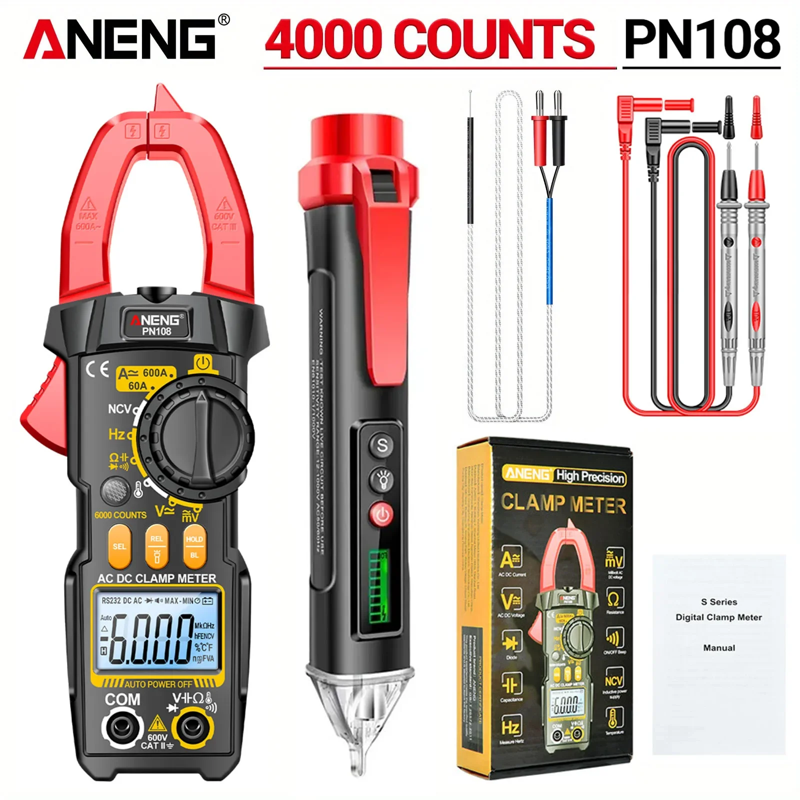 

Smart Clamp Meter Digital Multimeter ANENG PN108+VC1010 6000 Counts AC/DC Voltage Current Resistance Capacitance Test Tools Set