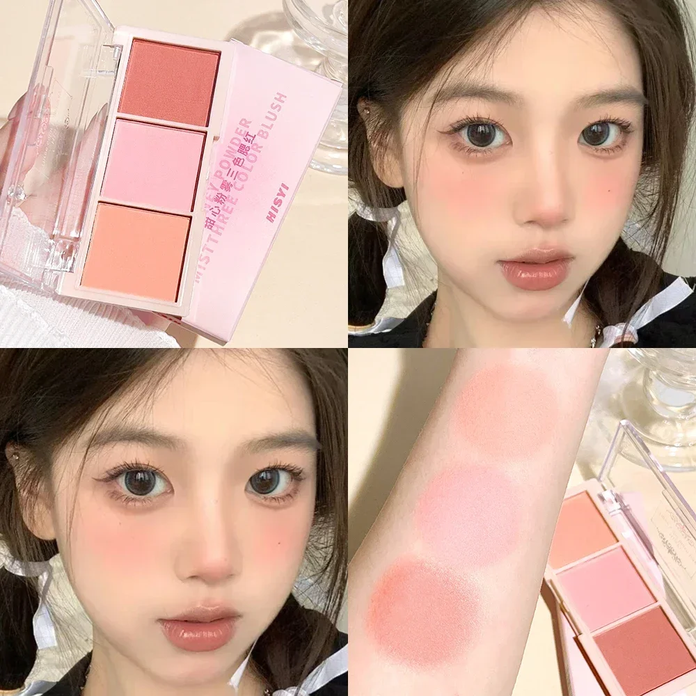 Powder Matte Rouge Holding Makeup Clear Three-color Blush Rendering Delicate Non-flying Vitality Girl Blush Natural Orange Color