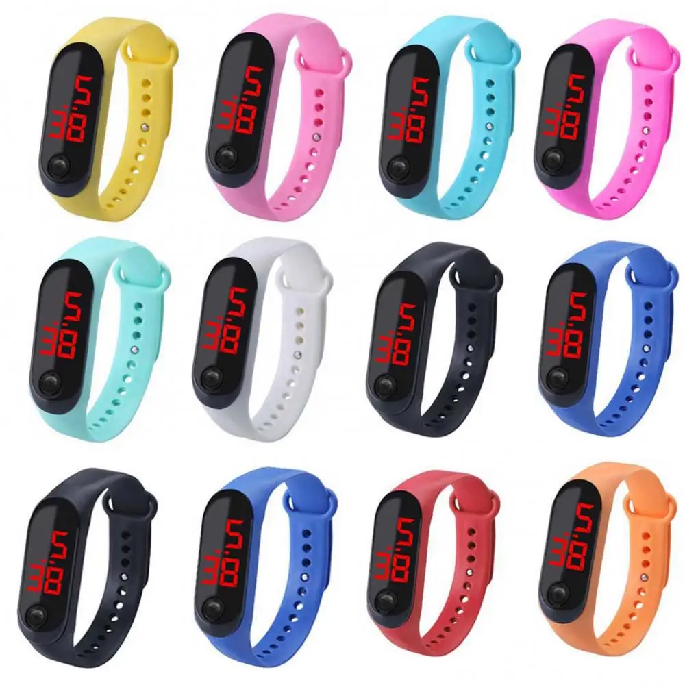 LED Screen Digital Watch Fitness Sports Electronic Digital Watch Bracelet  Single Button Control Wristwatches Women Men Watches